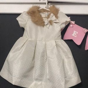 New Janie & Jack Cream dress with fur collar